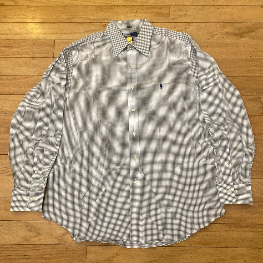 RALPH LAUREN Dress Shirt (17, White/Green, Cotton)